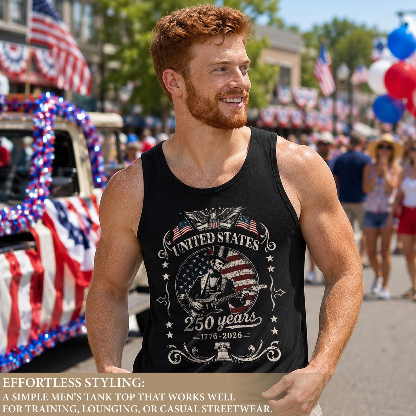 250 Years Freedom Lincoln Guitar Tank Top Men Patriotic Vintage Independence Day Shirt