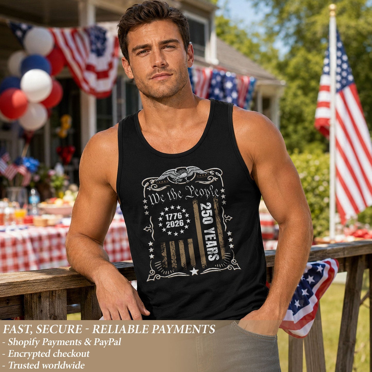 We The People Flag Tank Top 1776-2026 Patriotic Vintage Men Graphic Shirt