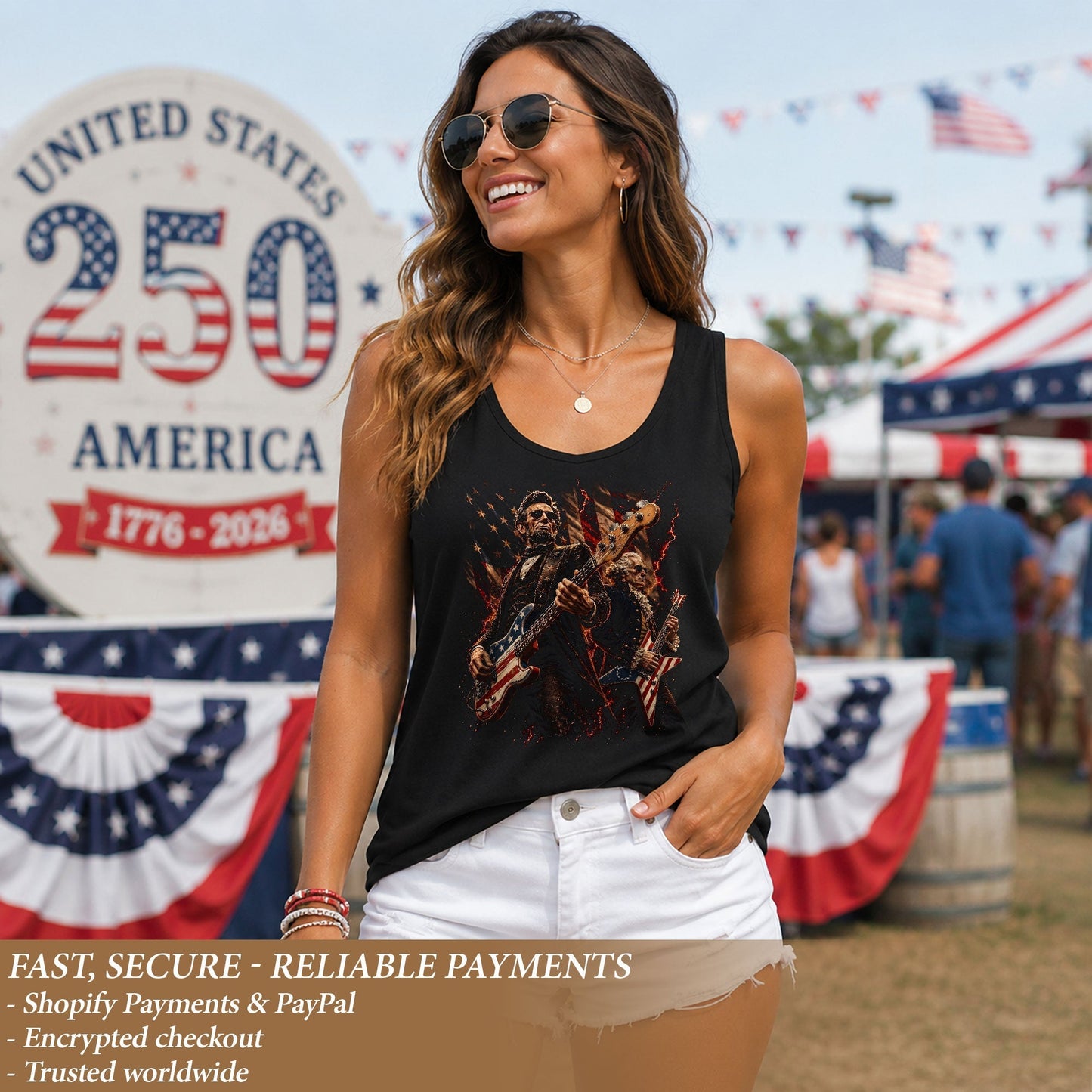 Lincoln Women Tank Top Patriotic Presidents Rock Guitarist US Flag Founding Fathers Shirt
