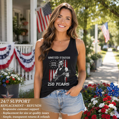 Tank Top Women America 250 Years 1776-2026 Abraham Lincoln Guitar Patriotic Sleeveless