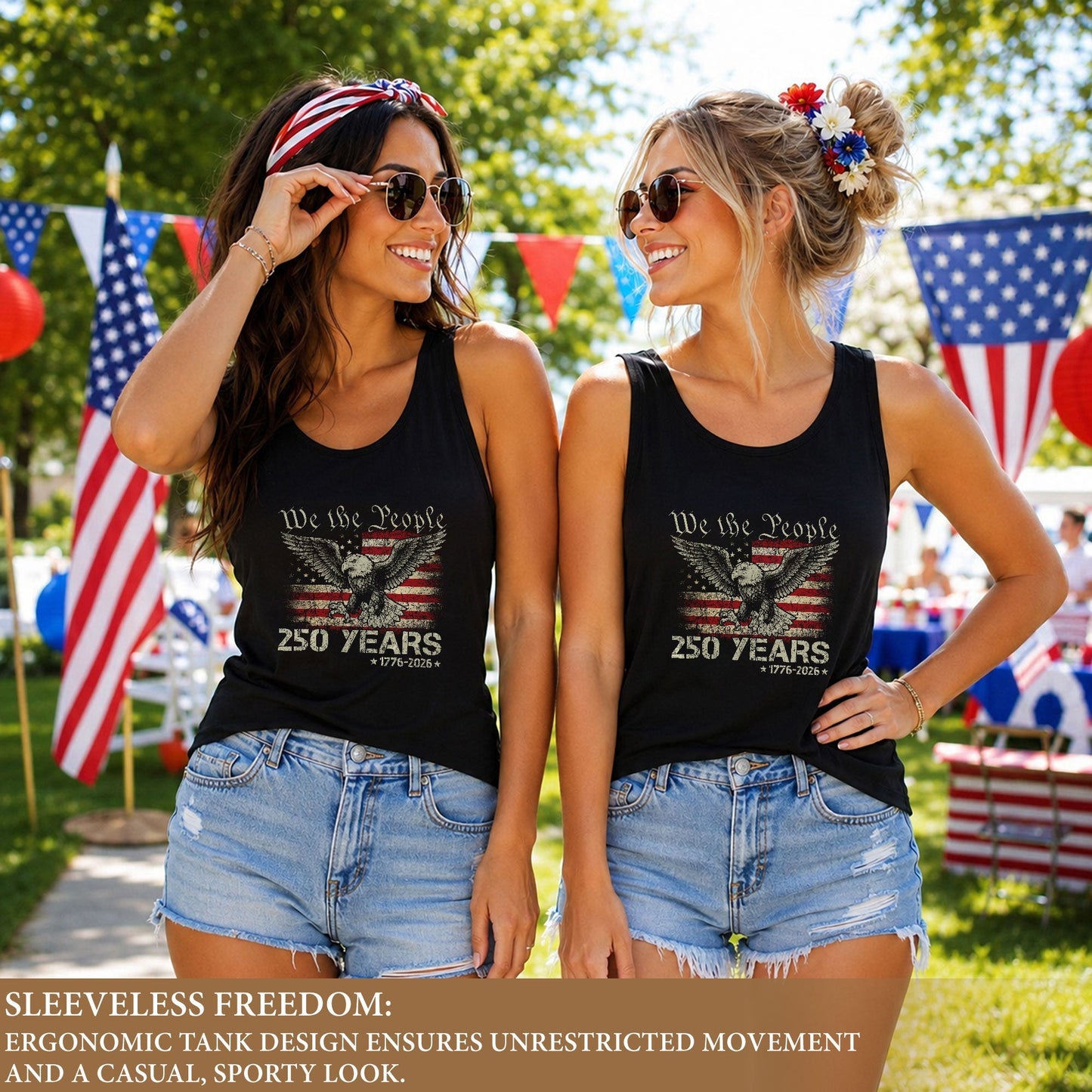 We the People 250 Years Tank Top Women Eagle Patriotic US Flag Historic 1776-2026 Shirt