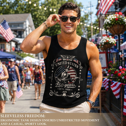 250 Years Freedom Lincoln Guitar Tank Top Men Patriotic Vintage Independence Day Shirt