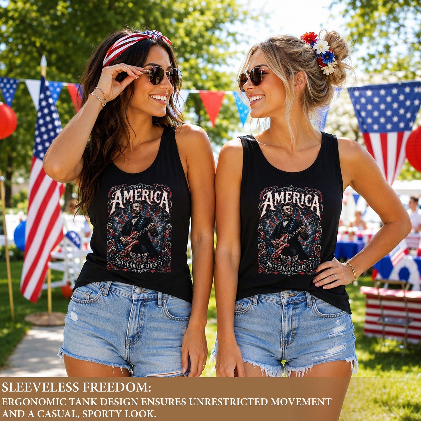 Lincoln Women Tank Top 250 Years of Liberty Patriotic USA Rock Guitarist History Shirt