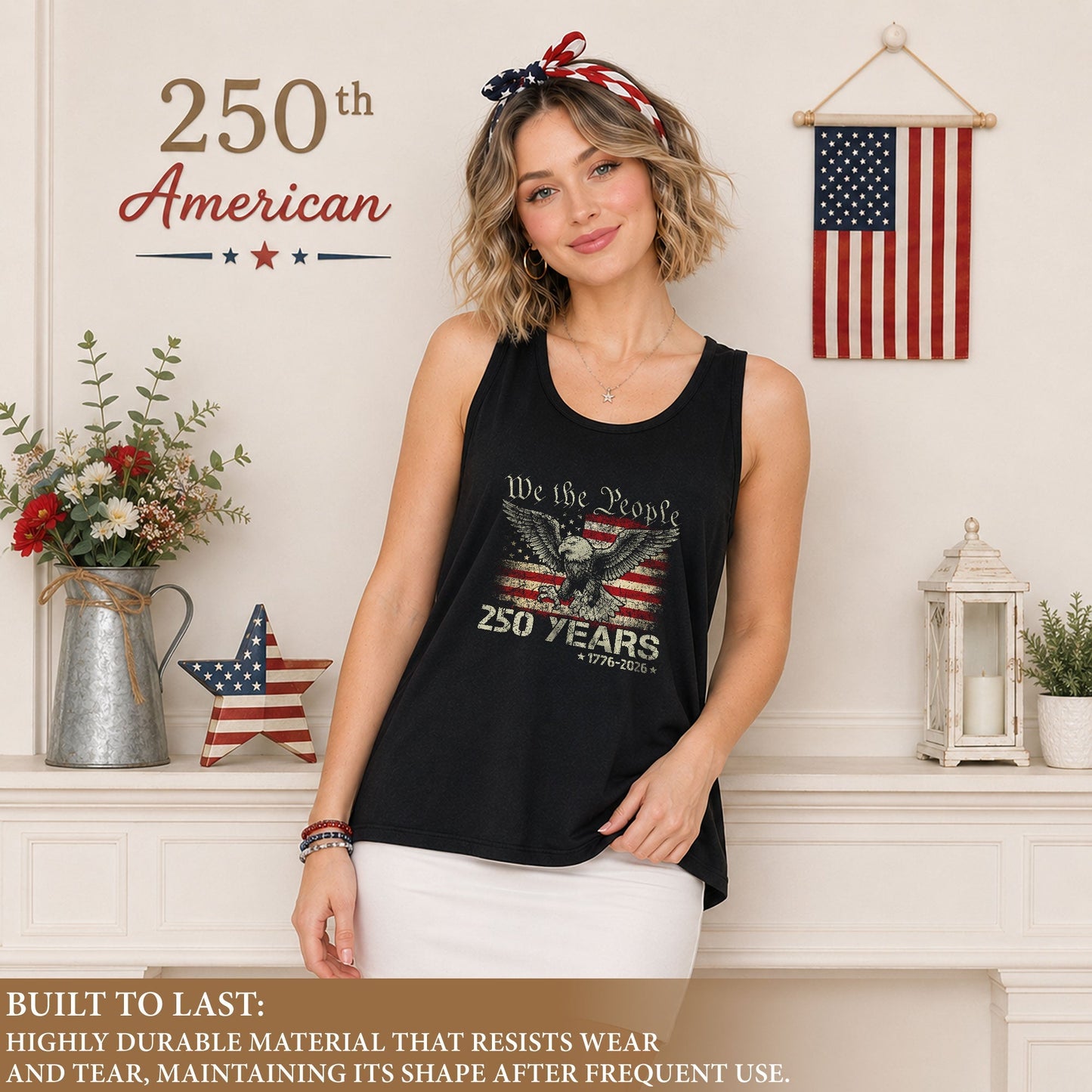 We the People 250 Years Tank Top Women Eagle Patriotic US Flag Historic 1776-2026 Shirt