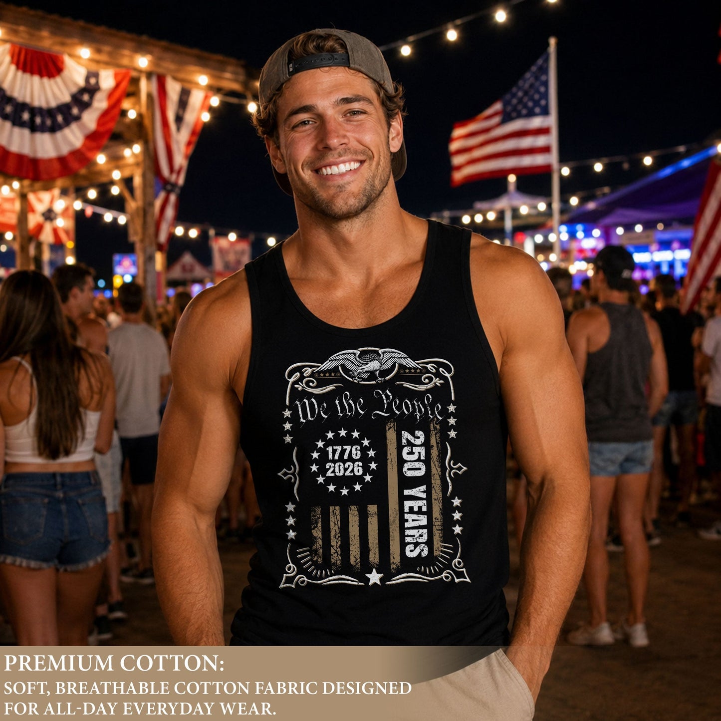 We The People Flag Tank Top 1776-2026 Patriotic Vintage Men Graphic Shirt