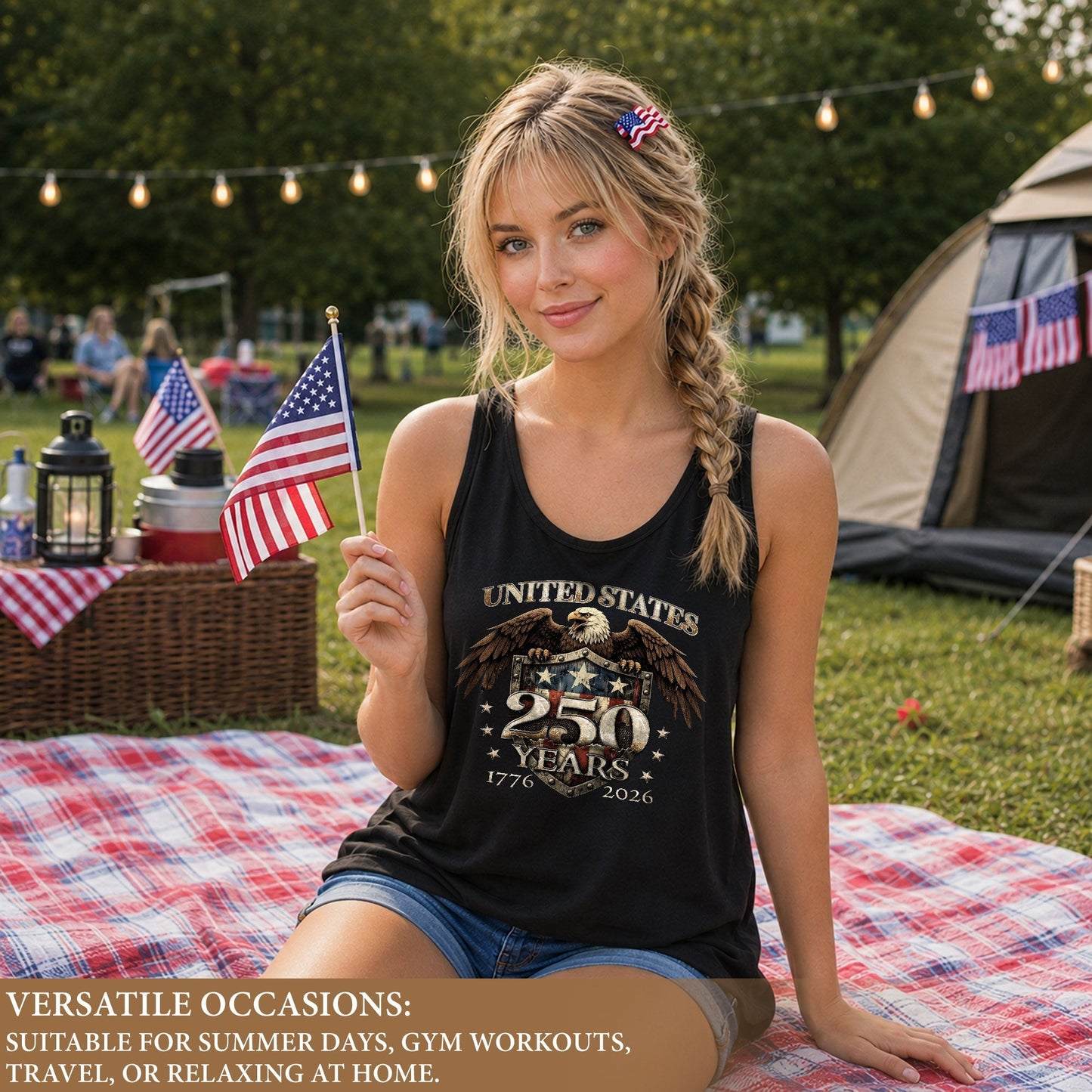 United States 250 Years Eagle Shield Tank Top | Patriotic 1776-2026 Women Shirt