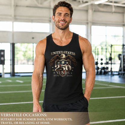 United States 1776-2026 Men Tank Top Patriotic 250 Years Bald Eagle American Flag Shield Shirt