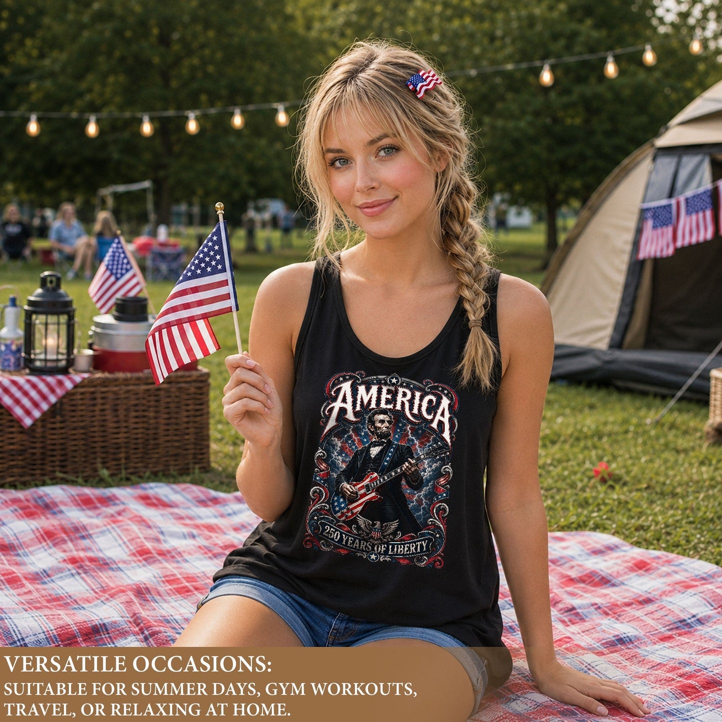 Lincoln Women Tank Top 250 Years of Liberty Patriotic USA Rock Guitarist History Shirt