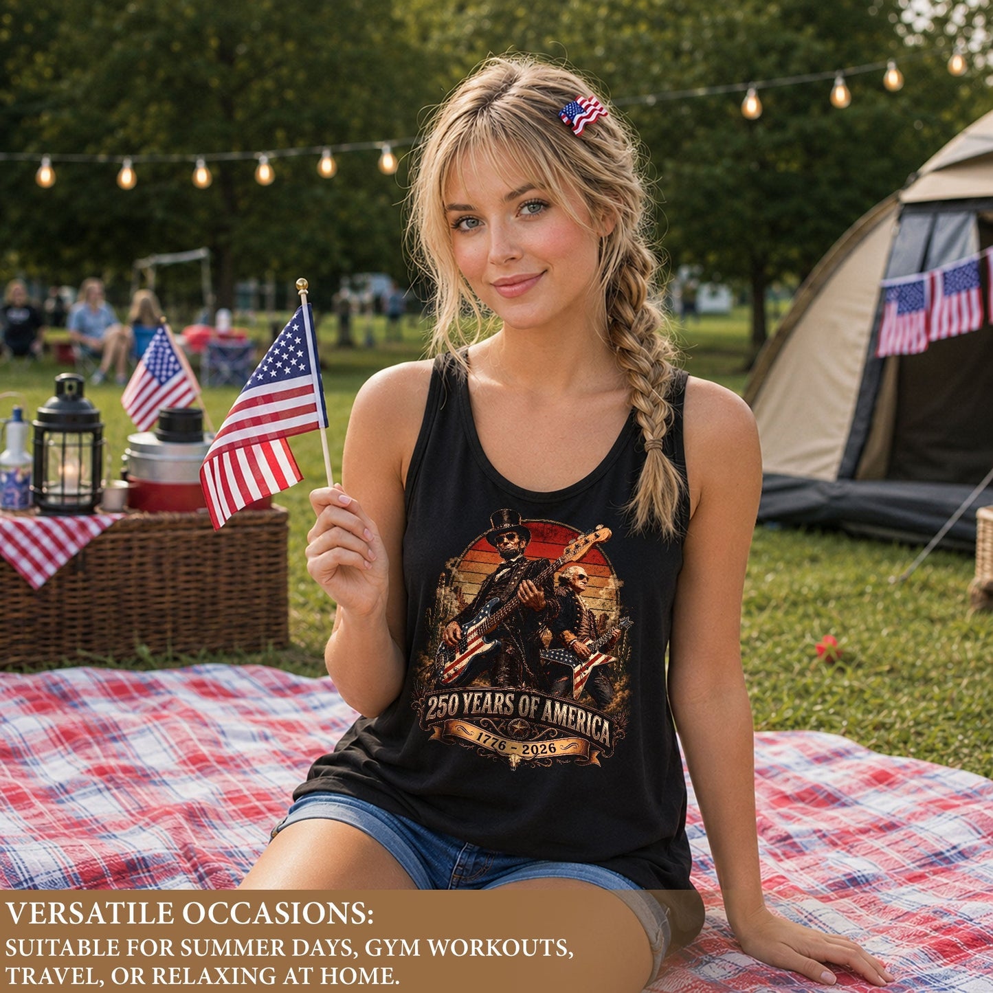 Lincoln Women Tank Top 250 Years of America Patriotic Presidents Rock Guitarist 1776 Shirt