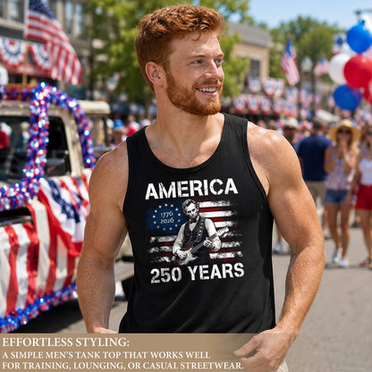 Retro Lincoln Guitar Flag Tank Top 1776-2026 Patriotic Vintage Men Graphic Sleeveless Shirt