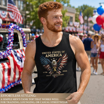 Men Tank Top Patriotic Bald Eagle Liberty Bell 1776-2026 250th Anniversary Flag Wings Vest