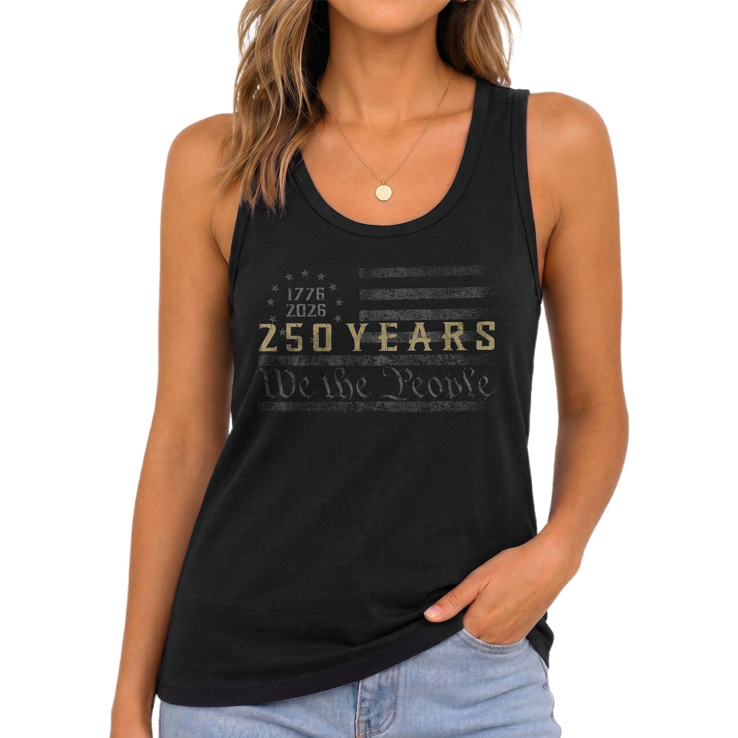 We The People 250 Years Tank Top Women 1776-2026 Vintage Patriotic US Flag Shirt