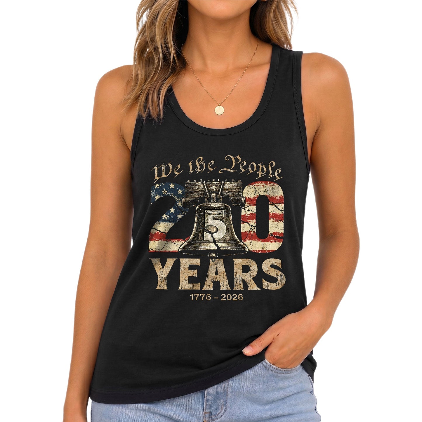 We the People 250 Years Liberty Bell Tank Top | Patriotic 1776-2026 Women Shirt