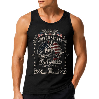 250 Years Freedom Lincoln Guitar Tank Top Men Patriotic Vintage Independence Day Shirt