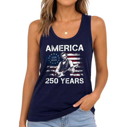 250 Years Tank Top Women America Lincoln Guitar Betsy Ross Flag Patriotic US Shirt