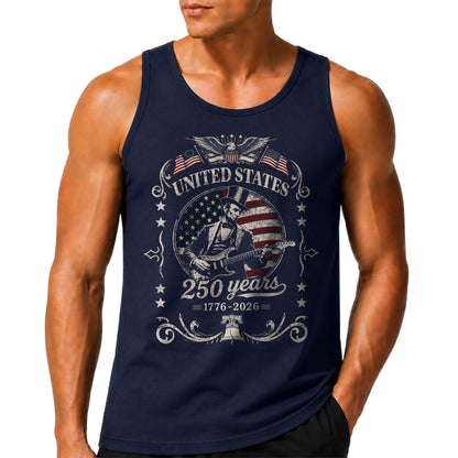 250 Years Freedom Lincoln Guitar Tank Top Men Patriotic Vintage Independence Day Shirt